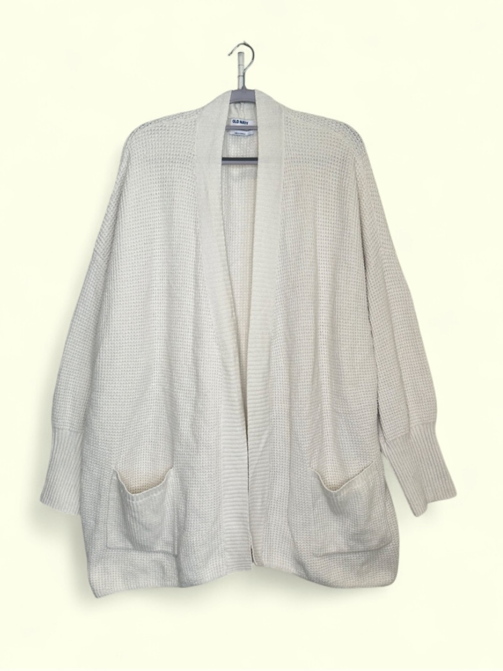 Old Navy white minimalist cozy coastal grandma cotton blend waffle knit cardigan